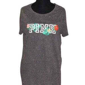 NWT PINK Victoria’s Secret XL Gray Floral Logo Short Sleeve T-Shirt Tee